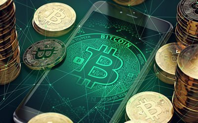 bitcoin, 4k, smartphone, e-geld -, crypto-w&#228;hrung bitcoin-konzept