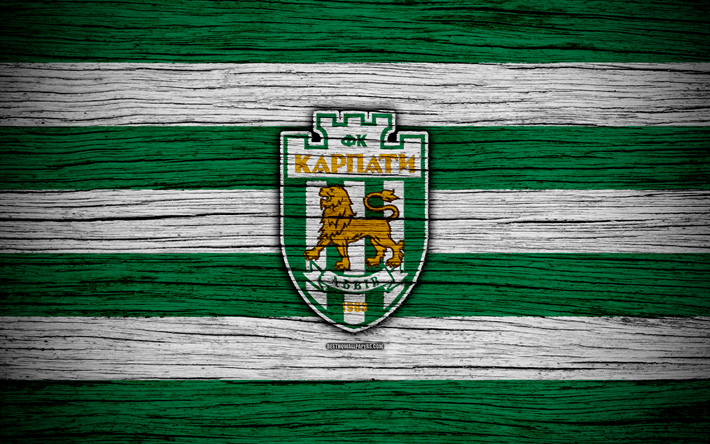 Karpaty Lviv FC, 4k, LUP, de logo, de soccer, de l&#39;ukraine Premier League, le club de football, l&#39;Ukraine, le Karpaty Lviv, le logo, la texture de bois, le FC Karpaty Lviv