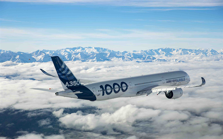 O Airbus A350-1000, 4k, avi&#227;o de passageiros, O Airbus A350, avia&#231;&#227;o civil, A350-1000, Airbus