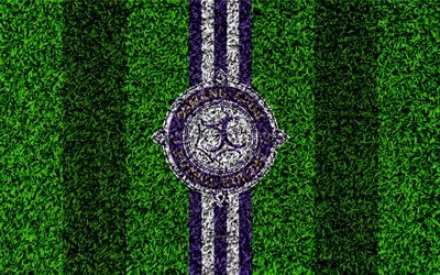 Osmanlispor FC, 4k, jalkapallo nurmikko, logo, ruohon rakenne, Osmanlispor tunnus, violetti valkoisia viivoja, Turkkilainen jalkapalloseura, Super Lig, Ankara, Turkki, jalkapallo, Turkin Super Soccer