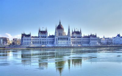 Ungerska Parlamentet Building, Donau, Neo-Gotiska, Budapest, Ungern