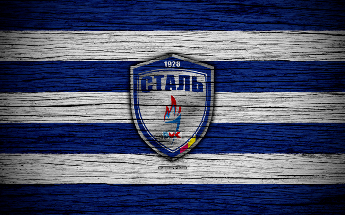 Stal FC, 4k, UPL, logo, soccer, Ukrainian Premier League, football club, Ukraine, Stal, wooden texture, FC Stal
