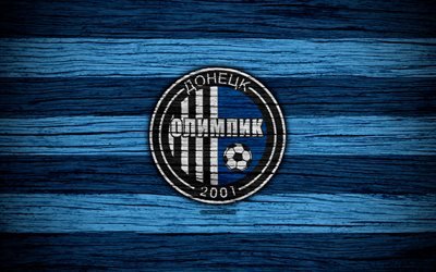 Olimpik Donetsk FC, 4k, UPL, logo, calcio, Premier League ucraina, squadra di calcio, Ucraina, Olimpik Donetsk, di legno, texture, FC Olimpik Donetsk