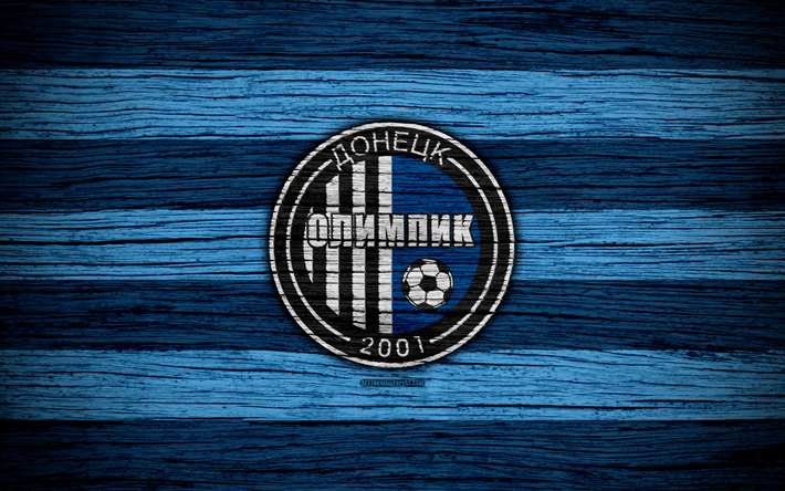 Olimpik Donetsk FC, 4k, UPL, logo, soccer, Ukrainian Premier League, football club, Ukraine, Olimpik Donetsk, wooden texture, FC Olimpik Donetsk