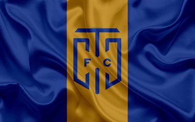 Cape Town City FC, 4k, logo, ouro azul de seda bandeira, Sul-Africano de clubes de futebol, emblema, Premier League, Cidade Do Cabo, &#193;frica Do Sul, futebol, textura de seda