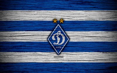Dynamo Kyiv FC, 4k, UPL, logo, soccer, FCDK, Ukrainian Premier League, football club, Ukraine, Dynamo Kyiv, FC Dynamo, wooden texture, FC Dynamo Kyiv