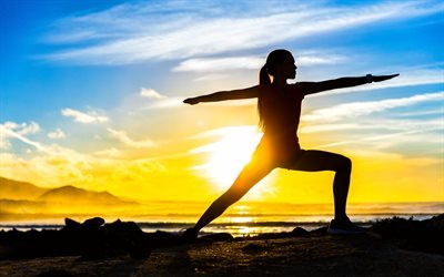 yoga, morgen, sonnenaufgang, yoga-haltungen, &#252;bungen, gesunde lebensweise