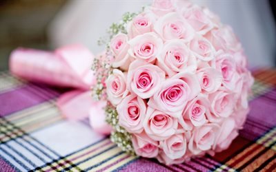 pink roses, bridal bouquet, pink flowers, roses