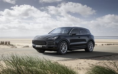 Porsche Cayenne, 2018, esterno, vista frontale, nero SUV di lusso, nero Cayenne, Porsche
