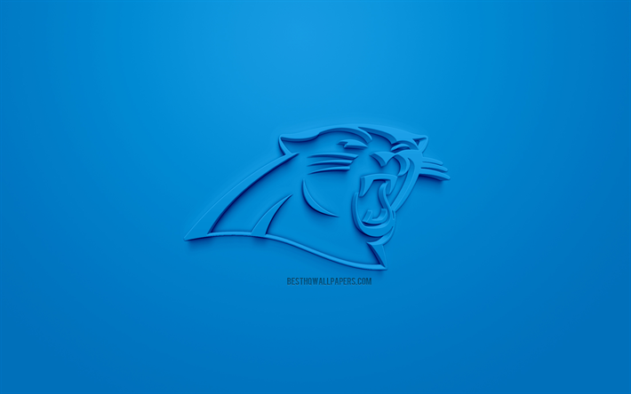 Carolina Panthers, Americano futebol clube, criativo logo 3D, fundo azul, 3d emblema, NFL, Charlotte, Carolina Do Norte, EUA, A Liga Nacional De Futebol, Arte 3d, Futebol americano, Logo em 3d