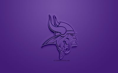 Minnesota Vikings, Americano futebol clube, criativo logo 3D, fundo roxo, 3d emblema, NFL, Minneapolis, Minnesota, EUA, A Liga Nacional De Futebol, Arte 3d, Futebol americano, Logo em 3d