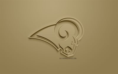 Los Angeles Rams, Amerikan futbol kul&#252;b&#252;, yaratıcı 3D logo, altın arka plan, 3d amblem, NFL, Los Angeles, Kaliforniya, ABD Ulusal Futbol Ligi, 3d sanat, Amerikan Futbolu, 3d logo