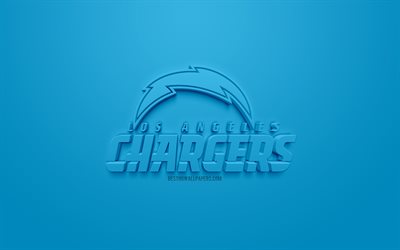 Los Angeles Chargers Amerikan futbol kul&#252;b&#252;, yaratıcı 3D logosu, mavi arka plan, 3d amblem, NFL, Los Angeles, Kaliforniya, ABD Ulusal Futbol Ligi, 3d sanat, Amerikan Futbolu, 3d logo