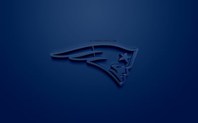 New England Patriots Amerikan futbol kul&#252;b&#252;, yaratıcı 3D logosu, mavi arka plan, 3d amblem, NFL, Boston, Massachusetts, ABD Ulusal Futbol Ligi, 3d sanat, Amerikan Futbolu, 3d logo