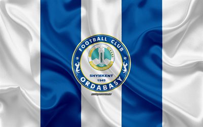 FC Ordabasy, 4k, Kazakh football club, blue white flag, silk flag, Kazakhstan Premier League, Shymkent, Kazakhstan, football