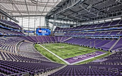 NOS Bank Stadium, Minneapolis, Minnesota, Estados Unidos, Minnesota Vikings est&#225;dio, Est&#225;dio de futebol americano, a bancada vista do interior, NFL, EUA, Vikings est&#225;dio