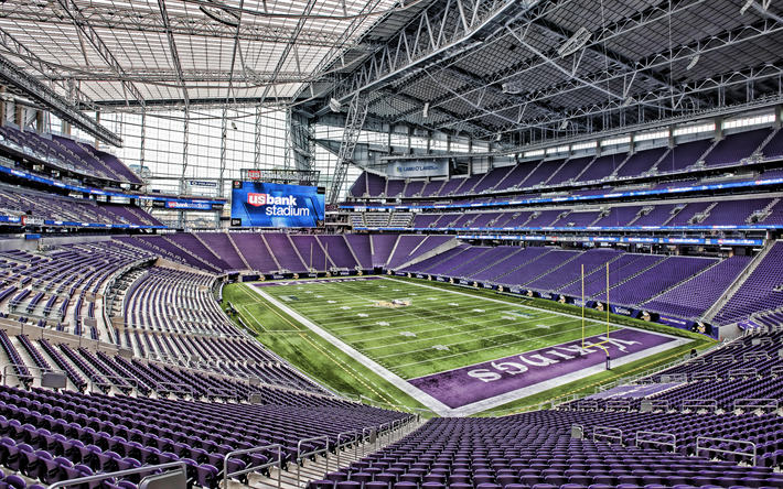 US Bank Stadium, de Minneapolis, Minnesota, Estados unidos, Minnesota Vikings estadio, estadio de f&#250;tbol Americano, la tribuna vista del interior de la NFL, EEUU, estadio de los Vikingos