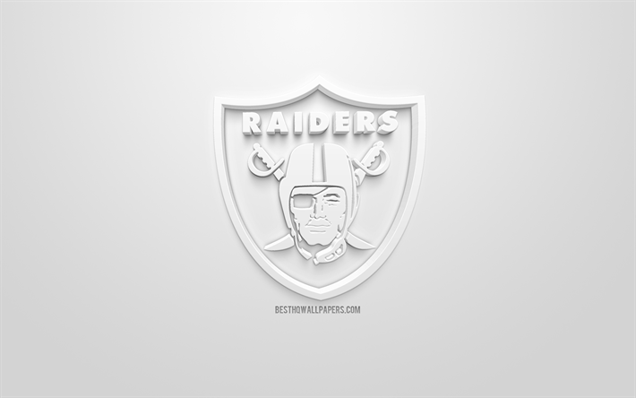 oakland raiders, american football club, creative 3d-logo, wei&#223;er hintergrund, 3d-wappen, nfl, oakland, kalifornien, usa, der national football league, 3d-kunst, american football, 3d-logo