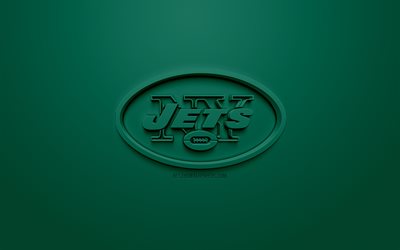 New York Jets, American football club, creative 3D logo, green background, 3d emblem, NFL, New York, USA, National Football League, 3d art, American football, 3d logo