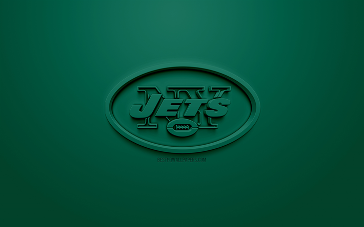 New York Jets, Amerikansk football club, kreativa 3D-logotyp, gr&#246;n bakgrund, 3d-emblem, NFL, New York, USA, National Football League, 3d-konst, Amerikansk fotboll, 3d-logotyp