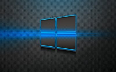 Windows 10, metal logo, Microsoft, metal background, creative, Windows 10 logo