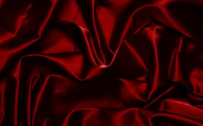 tumma punainen silkki tekstuuri, kangas rakenne, silkki, tumma punainen kangas tausta, silkki aaltoja