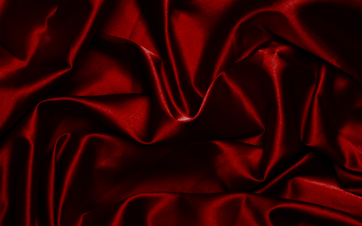 rouge fonc&#233; en soie, texture, texture de tissu, soie, rouge fonc&#233; tissu de fond, de la soie, avec les vagues