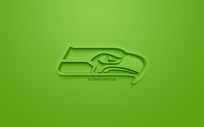 Seattle Seahawks, American football club, creative 3D logo, green background, 3d emblem, NFL, Seattle, Washington, USA, National Football League, 3d art, American football, 3d logo