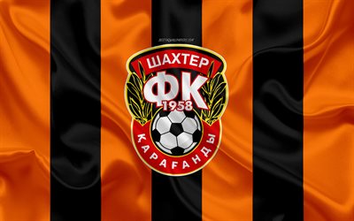 FC Shakhter Karagandy, 4k, Kazakh football club, orange black flag, silk flag, Kazakhstan Premier League, Karaganda, Kazakhstan, football