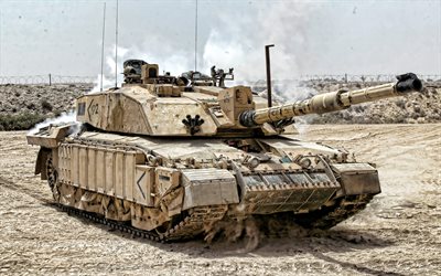 Challenger 2, 4k, desert, tanks, British MBT, British Army, sand camouflage, armored vehicles