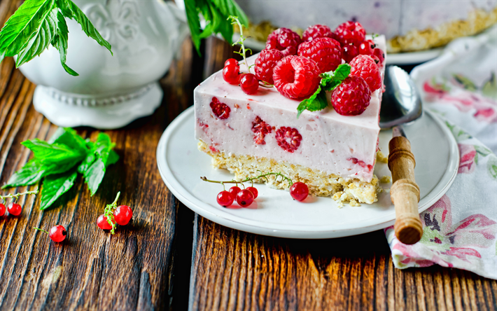 raspberry cheesecake, 4k, dolci, dessert, torta di formaggio, lampone, frutti di bosco