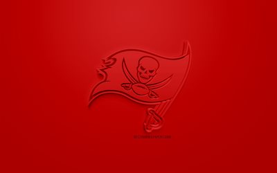 Tampa Bay Buccaneers, Americano futebol clube, criativo logo 3D, fundo vermelho, 3d emblema, NFL, Tampa, Fl&#243;rida, EUA, A Liga Nacional De Futebol, Arte 3d, Futebol americano, Logo em 3d