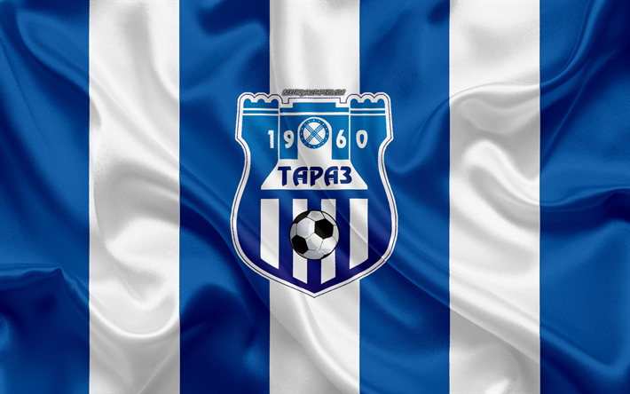 Taraz FC, 4k, Kazakh football club, blue-white flag, silk flag, Kazakhstan Premier League, Taraz, Kazakhstan, football