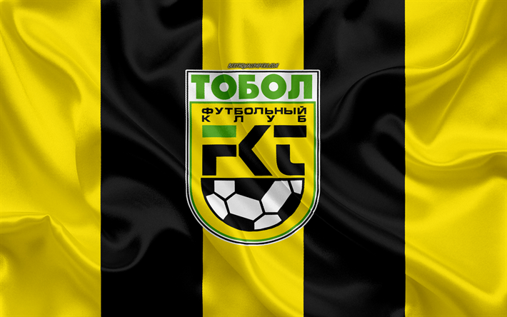 FC Tobol, 4k, Kazakiska klubben, gul svart flagga, silk flag, Kazakstan Premier League, Kostanay, Kazakstan, fotboll