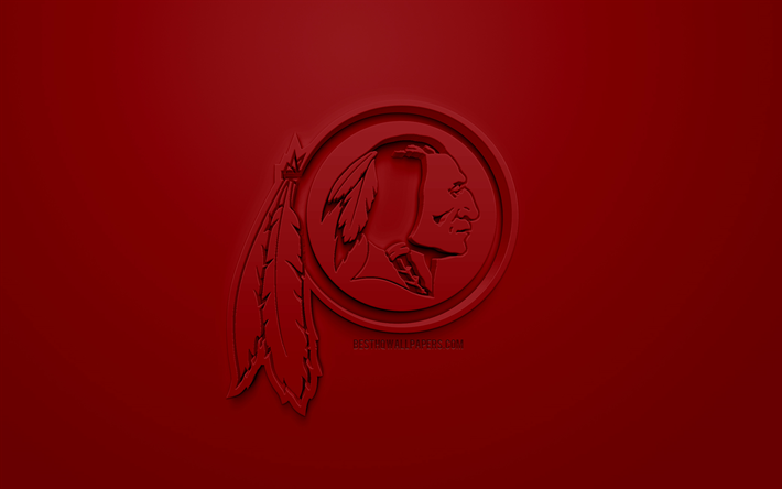 Redskins de Washington, American football club, cr&#233;atrice du logo 3D, fond rouge, 3d, embl&#232;me de la NFL, Washington, &#233;tats-unis, la Ligue Nationale de Football, art 3d, le football Am&#233;ricain, le logo 3d