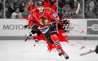 Patrick Kane, Chicago Blackhawks, American hockey player, striker, NHL, hockey, red-black paint splashes, art, USA