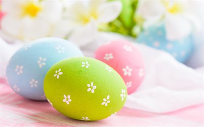 Uova di pasqua, macro, verde, dipinto uovo, Pasqua, primavera, sfondo