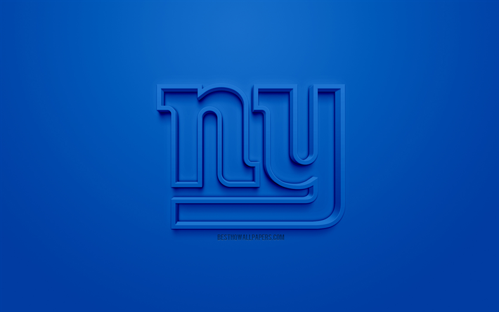ニューヨークの巨人, アメリカのサッカークラブ, 創作3Dロゴ, 青色の背景, 3dエンブレム, NFL, 東ラザフォード, 新しいジャージー, 米国, 国立サッカーリーグ, 3dアート, アメリカのサッカー, 3dロゴ