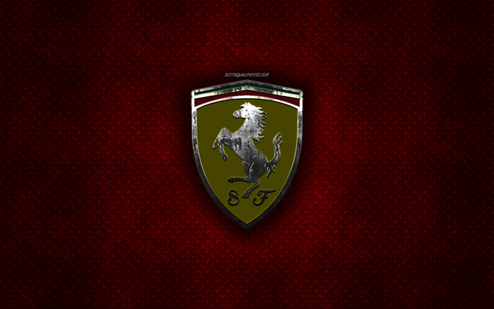 La Scuderia Ferrari, Formula 1, Italian racing team, logo in metallo, F1, emblema, rosso, metallo, sfondo, creativo, arte, Ferrari, Scuderia Ferrari Missione Vagli