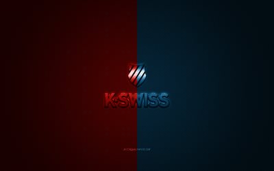 K-Swiss logo, metal emblem, apparel brand, red-blue carbon texture, global apparel brands, K-Swiss, fashion concept, K-Swiss emblem