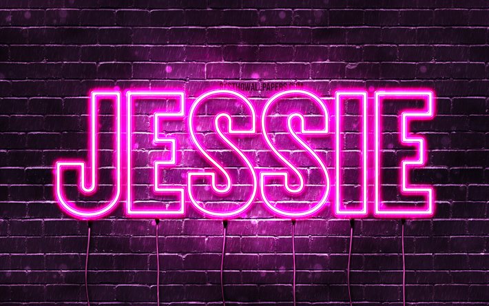 jessie, 4k, tapeten, die mit namen, weibliche namen, jessie name, lila, neon-leuchten, die horizontale text -, bild -, die mit namen jessie