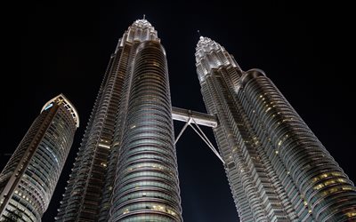 Kuala Lumpur, night, Petronas Towers, skyscrapers, modern buildings, landmark, Malaysia