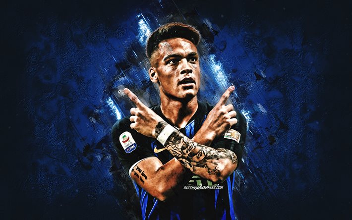Lautaro Martinez, Inter Milan, Argentinean soccer player, portrait, FC Internazionale, Serie A, Italy, football, blue stone background