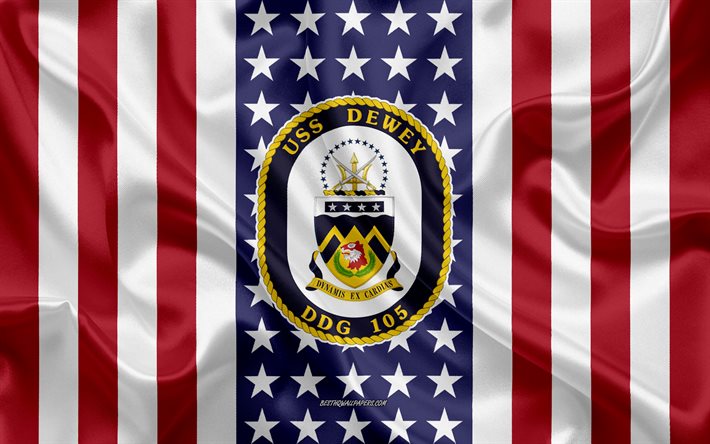 USS Dewey Emblem, DDG-105, American Flag, US Navy, USA, USS Dewey Badge, US warship, Emblem of the USS Dewey