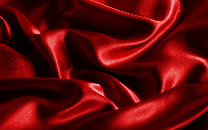 Download Wallpapers Red Satin Background Macro Red Silk Texture Wavy 
