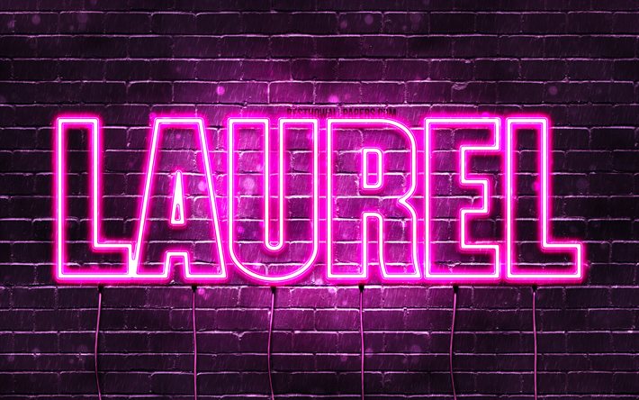 Laurel, 4k, des fonds d&#39;&#233;cran avec des noms, des noms de femmes, de Laurier, de nom, de violet, de n&#233;ons, le texte horizontal, image avec Laurel nom