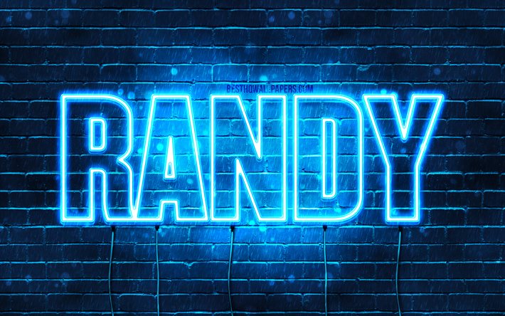 Randy, 4k, fondos de pantalla con los nombres, el texto horizontal, Randy nombre, luces azules de ne&#243;n, de la imagen con el nombre de Randy