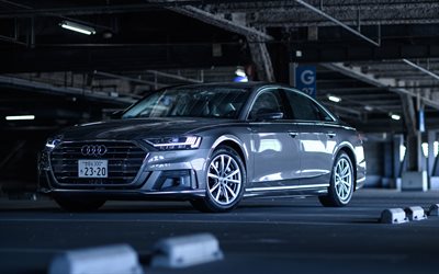Audi A8, 4k, parking, 2020 voitures, voitures de luxe, 2020 Audi A8, voitures allemandes, Audi