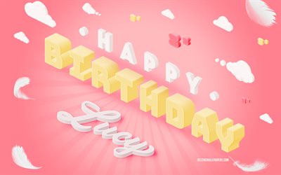 Happy Birthday Lucy, 4k, 3d Art, Birthday 3d Background, Lucy, Pink Background, Happy Lucy birthday, 3d Letters, Lucy Birthday, Creative Birthday Background