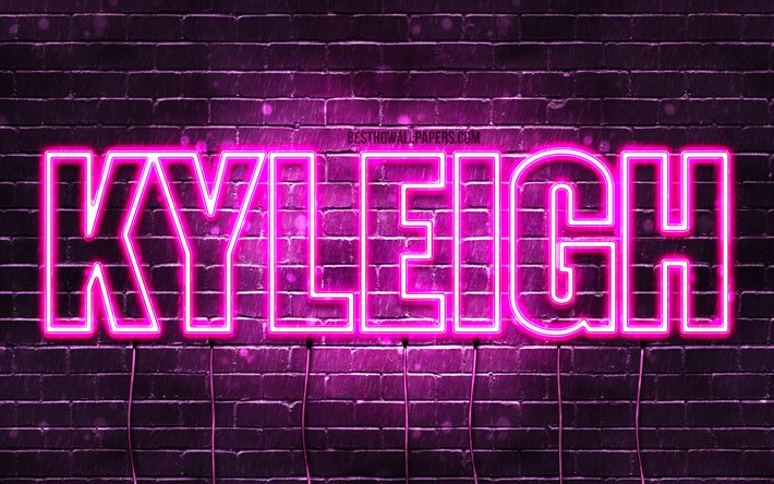 Kyleigh, 4k, wallpapers with names, female names, Kyleigh name, purple neon lights, horizontal text, picture with Kyleigh name